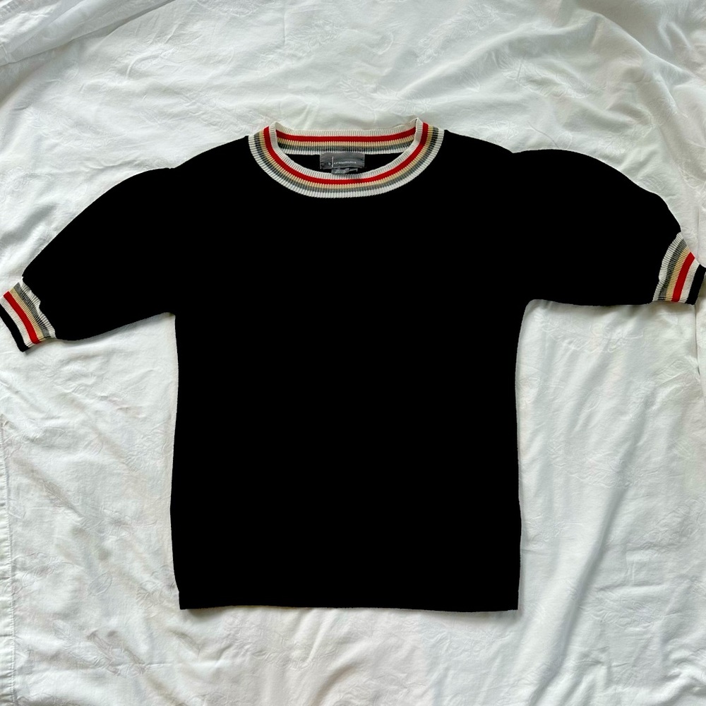 GUC - Black Puff Short Sleeve Sweater -  Vintage Style Cuff Stripes Women’s (M)